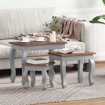 vidaXL 3-delige Tafeltjesset massief mahoniehout, Verzenden, Nieuw, Overige houtsoorten