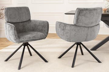 Draaibare Retro Stoel UNIEK Grijs Chenille Zwart Metalen, Ophalen of Verzenden, Nieuw