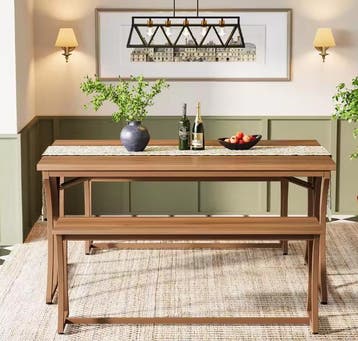 Eettafelset 4–6 Personen – Tafel met 2 Banken &amp; Loper, Verzenden, Nieuw