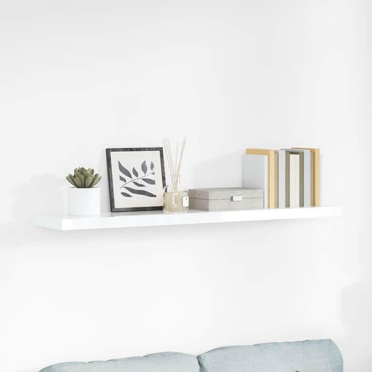 vidaXL Wandschap zwevend 120x23,5x3,8 cm MDF hoogglans wit, Huis en Inrichting, Woonaccessoires | Wandplanken en Boekenplanken