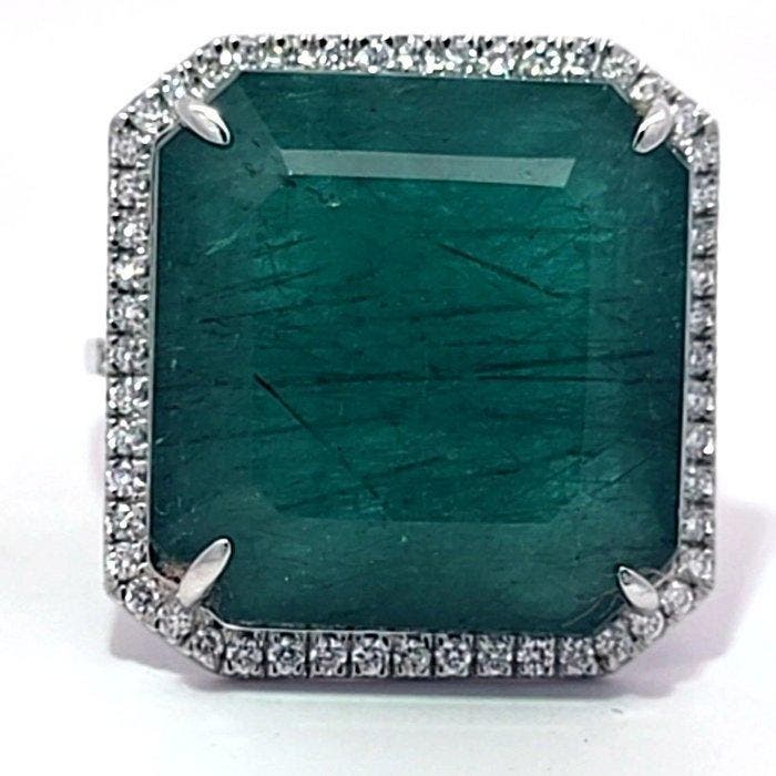 Ring Platina - 17.71ct. tw. Smaragd - Diamant, Sieraden, Tassen en Uiterlijk, Ringen
