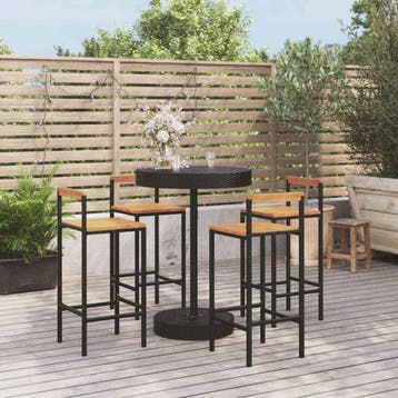 vidaXL 5-delige Tuinbarset poly rattan en massief acaciahout, Verzenden, Nieuw, 4 zitplaatsen