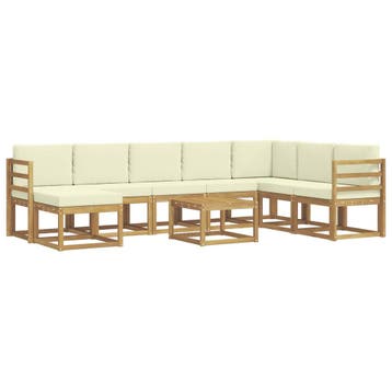 vidaXL Buiten bankenset met kussen 9 pcs Wit en crèmekleurig, Verzenden, Nieuw
