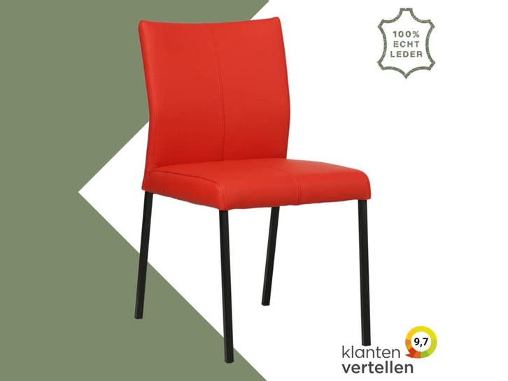 Leren eetkamerstoel Basic - Toledo Ferrari (felrood) -, Huis en Inrichting, Stoelen, Eén, Nieuw, Leer, Ophalen of Verzenden
