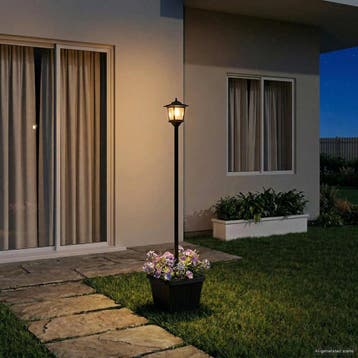 vidaXL Solarlantaarnpaal met plantenbak warm wit 32 x 32 x, Verzenden, Nieuw, Zonne-energie, Staande lamp