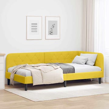 vidaXL Hoekbedframe Geel 90 x 190 cm Fluweel, Verzenden, Nieuw, Eenpersoons, Stof
