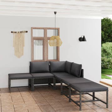vidaXL 6-delige Loungeset met kussens poly rattan grijs, Verzenden, Nieuw, Loungeset