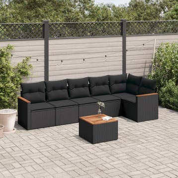 vidaXL Patio Sofa Set 7-zits Black, Verzenden, Nieuw