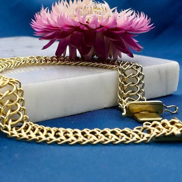 Vintage gouden fantasie schakelarmband | 20,5 cm, Ophalen of Verzenden, Gebruikt, Goud, Goud