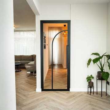 Stalen Binnendeur - Zwart - 2 Vlaks rond - Helder glas, Minder dan 80 cm, Binnendeur, Nieuw, Metaal