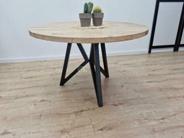Mooie nieuwe ronde eiken tafel met Vlinder Poot onderstel, Ronde Tafel rond massief eiken 110 100 120 130 140 150 160 180, Overige houtsoorten