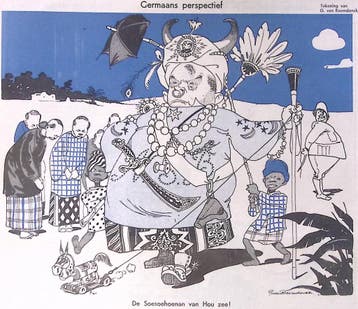 Mussert als Susuhunan op spotprent (lijst optie, Lithos), Antiek en Kunst, Kunst | Litho's en Zeefdrukken, Verzenden