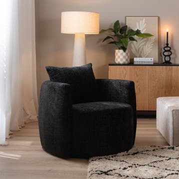 50% Korting: Fauteuil Ruby chenille stof zwart, Ophalen, Zo goed als nieuw, Stof, Scandinavisch, Modern