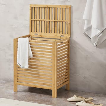 [en.casa] Wasmand bamboe met waszak en deksel 65 l, Verzenden, Nieuw