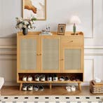 Schoenenkast Rotan met Massief Houten Poten – 3 Deuren, 1 La, Huis en Inrichting, Kasten | Schoenenkasten, Verzenden, Nieuw