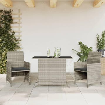 vidaXL 3-delige Bistroset met kussens poly rattan lichtgrijs, Verzenden, Nieuw