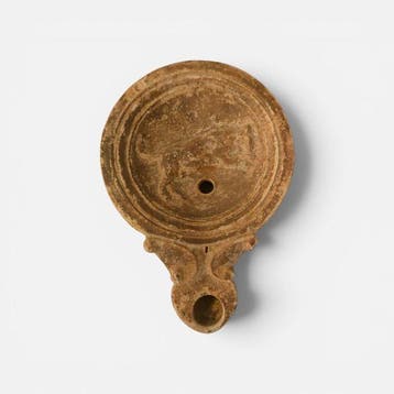 Oud-Romeins Terracotta olielamp met stier 11,60 cm.
