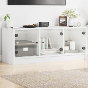 vidaXL Tv-meubel met glazen deuren 102x37x42 cm wit, 100 tot 150 cm, Verzenden, Nieuw, Minder dan 100 cm