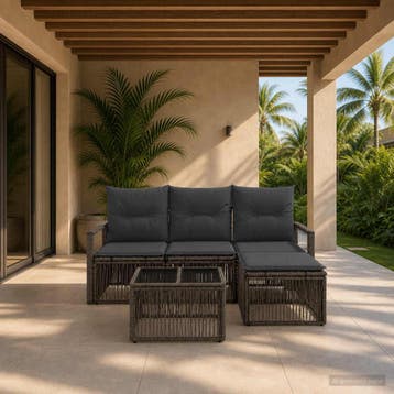 vidaXL Tuinbankenset 5 pcs Grijs poly rattan, Verzenden, Nieuw, 5 zitplaatsen