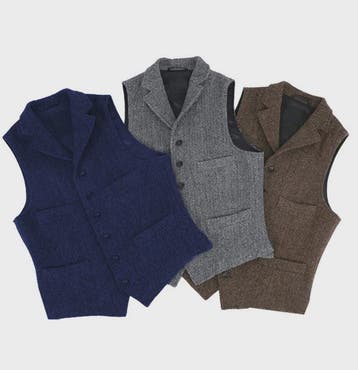 Herentrui Gilet Wol Tweed Visgraat Bruin - Klassiek Gilet vo, Verzenden, Nieuw
