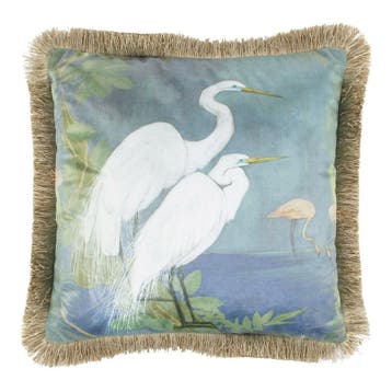 kussen fluweel zilverreigers gouden franjes 45x45cm*, Verzenden, Nieuw