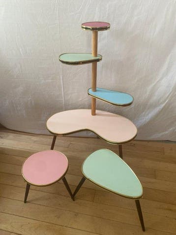 Bijzettafel - Vurenhout - Planten Etagère met twee