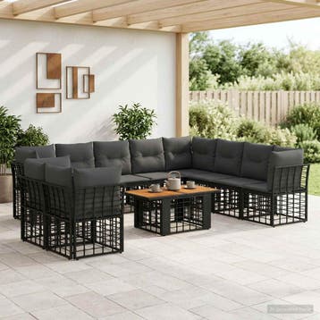 vidaXL Tuinbankenset 11 st Zwart en Donkergrijs poly rattan, Huis en Inrichting, Verzenden, Nieuw