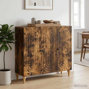 vidaXL Dressoir Gerookt eiken 89 x 34,5 x 80 cm Bewerkt hout, Verzenden, Nieuw, Overige houtsoorten, Minder dan 50 cm