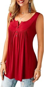Dames Ruffle Button-Up Tanktops - Casual en Chic, Kleding | Dames, Verzenden, Nieuw, Rood
