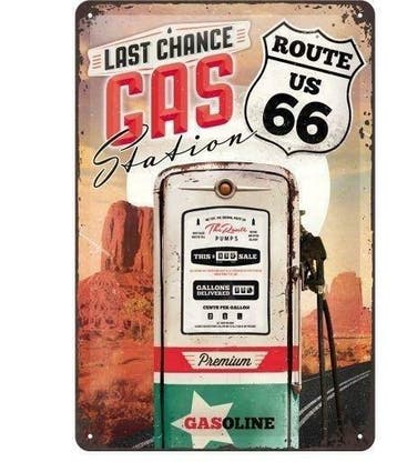 Route 66 Gas Station reclamebord, Verzamelen, Verzenden, Nieuw