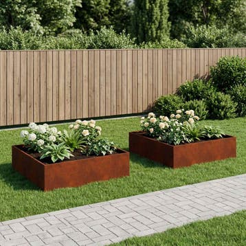 vidaXL Plantenbak 2 st Roestkleurig 80 x 80 x 30 cm weervast, Verzenden, Nieuw, Metaal, 60 tot 100 cm