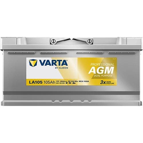 Varta LA105 AGM accu 12 volt 105 ah Dual Purpose, Caravans en Kamperen, Camper-accessoires, Nieuw, Ophalen of Verzenden