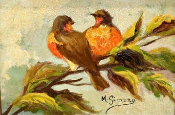 Miguel Gimeno (1910–1987) - Aves sobre la rama, Antiek en Kunst