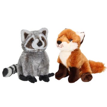 Bosdieren pluche knuffels set - wasbeer en vos - 18 cm, Verzenden, Nieuw