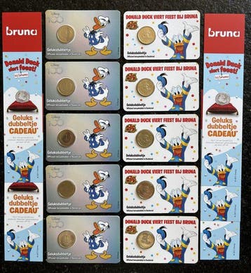 Nederland. Medal Coincards 5 x Donald Duck 2017 en 5 x Walt