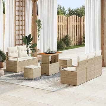 vidaXL Tuin Sofa Set 8 st 7-Aantal zitplaatsen Beige en, Verzenden, Nieuw, Rotan, 8 zitplaatsen
