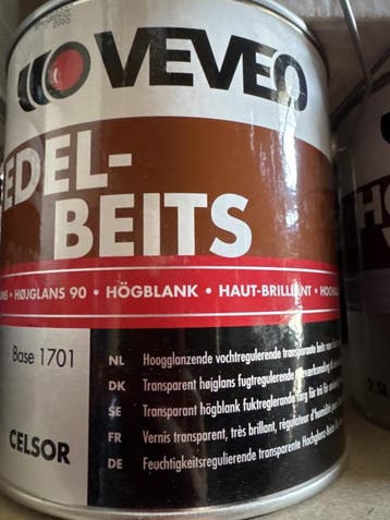 Veveo edelbeits 1701 hoogglans - 2,5 liter - leverbaar in..., Overige kleuren, Nieuw, Beits, Ophalen of Verzenden