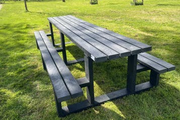 Rockwood® Picknicktafel Beuk - Zwaar Kunststof - Mineral, Ophalen of Verzenden, Nieuw, Rechthoekig, Hout