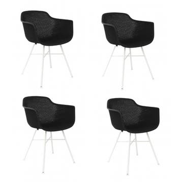 2dekans | Kick Set van 4 Tuinstoelen Indy Zwart - Wit Frame, Ophalen of Verzenden, Zo goed als nieuw, Zwart