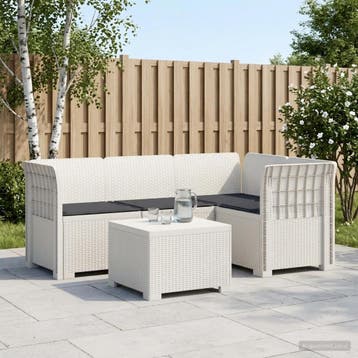 vidaXL 4-Persoons Tuinbank met Kussens Rieten Look PP Wit, Verzenden, Nieuw
