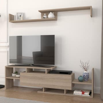Tv-meubelset Liksefte met wandrek eikenkleurig 154x28x42 cm, Huis en Inrichting, Kasten | Dressoirs, Verzenden, Nieuw