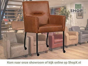 Leren eetkamerstoel met wieltjes en armleuning Lucky -, Huis en Inrichting, Nieuw, Leer, Ophalen of Verzenden, Eén