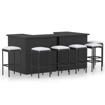 vidaXL 8-delige Tuinbarset met kussens poly rattan zwart, Verzenden, Nieuw, 7 zitplaatsen