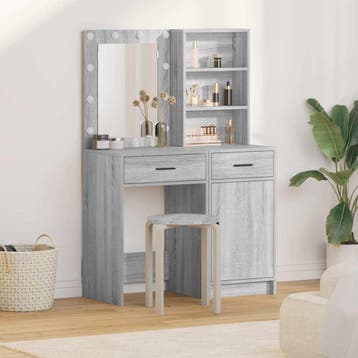 vidaXL Make-up tafel set met LED 2 st Grijs Sonoma Bewerkt, Verzenden, Nieuw