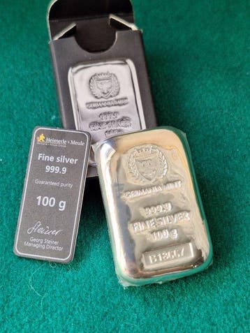 100 gram - Zilver .999 - Germania Mint - Met certificaat, Postzegels en Munten