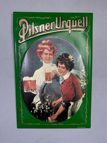 Groot Pilsner Urquell reclamebord – Metaal – Klassieke, Antiek en Kunst