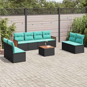 vidaXL 9-delige tuinbankset met kussens van zwart polyrotan, Tuin en Terras, Verzenden, Nieuw