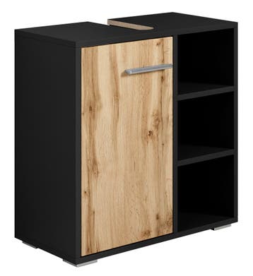 Wastafelkast Neptunus 60 x 28 x 60 cm Eiken Zwart, Huis en Inrichting, Badkamer | Badkamermeubels, Verzenden, Nieuw, Wastafelkast