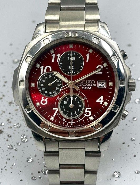 Seiko - Chronograph – Red Dial - Full Set - 7T92-0CAB -, Sieraden, Tassen en Uiterlijk, Horloges | Antiek