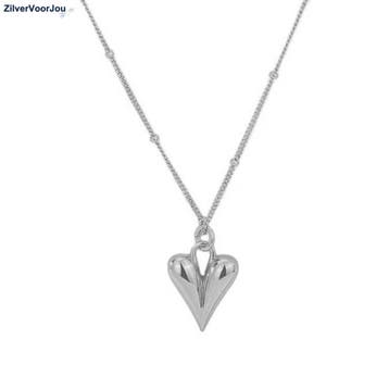 Zilveren modern hart aan bolletjes ketting, Verzenden, Nieuw, Zilver
